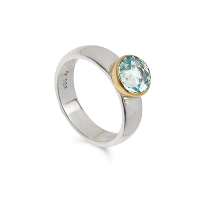 Blue Topaz Silver and Gold Ring