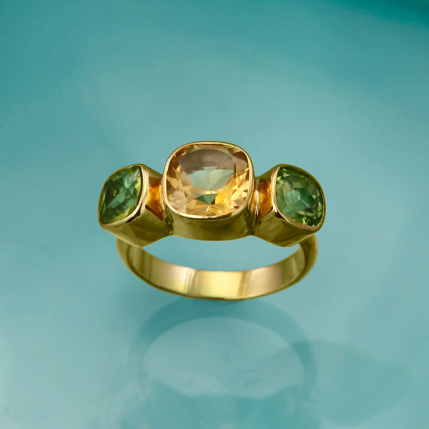 Gold Ring With Natural Citrine And Peridot