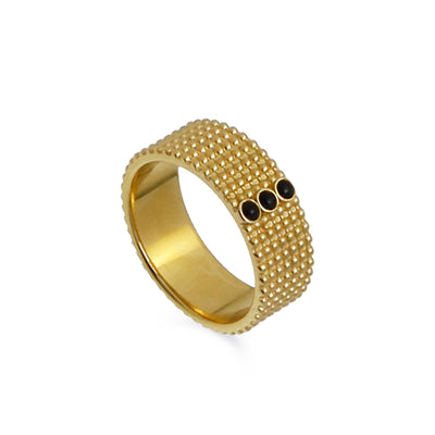 Gold Textured Band Ring with Onyx