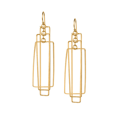 Gold Geometric Rectangular Drop Earrings