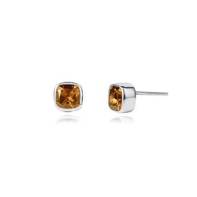 Silver Stud Earrings With Smoky Quartz