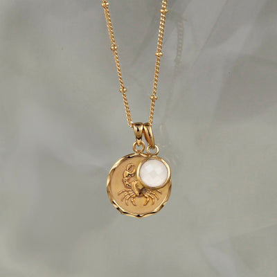 Photo of Gold Zodiac Necklace - Cancer with Moonstone