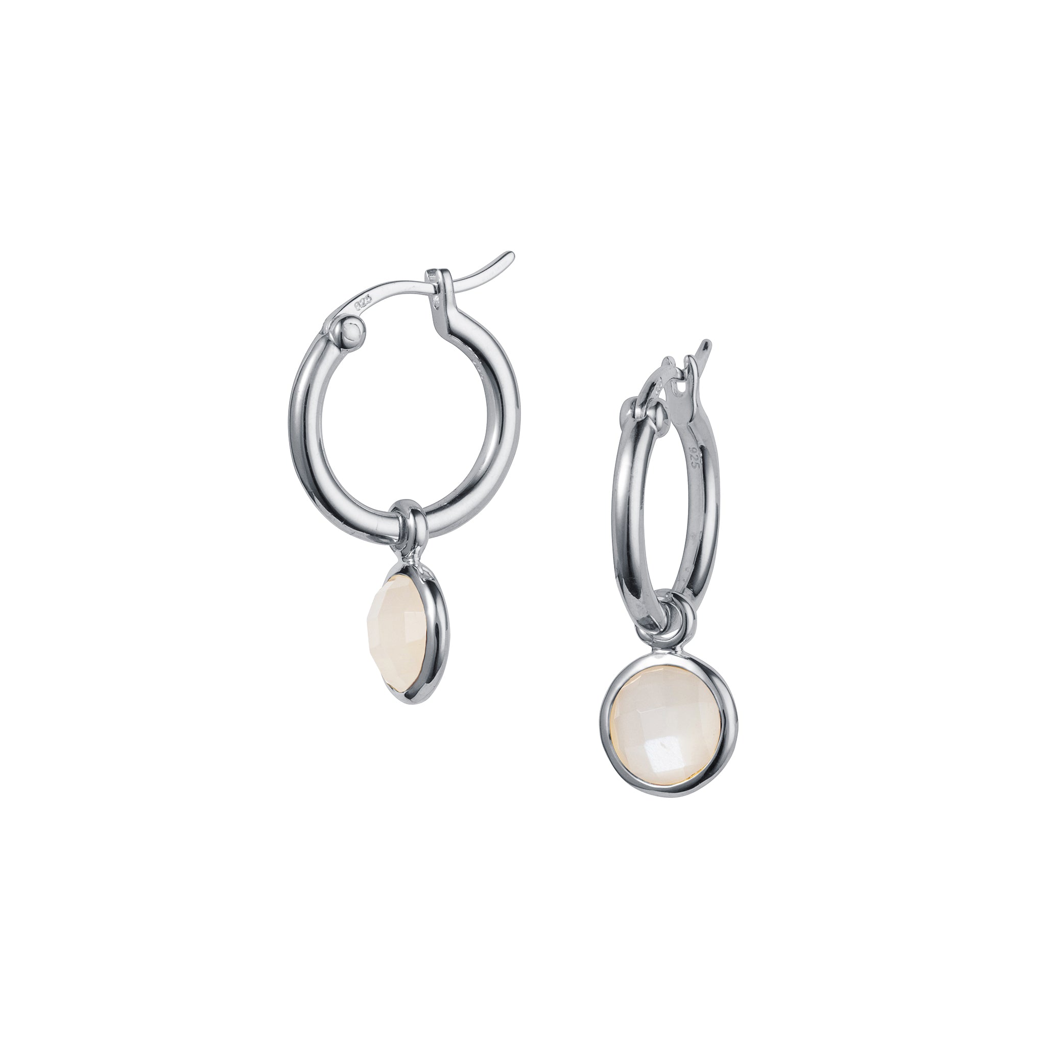 Silver Huggie Hoop Earrings With Moonstone Christin Ranger Christin