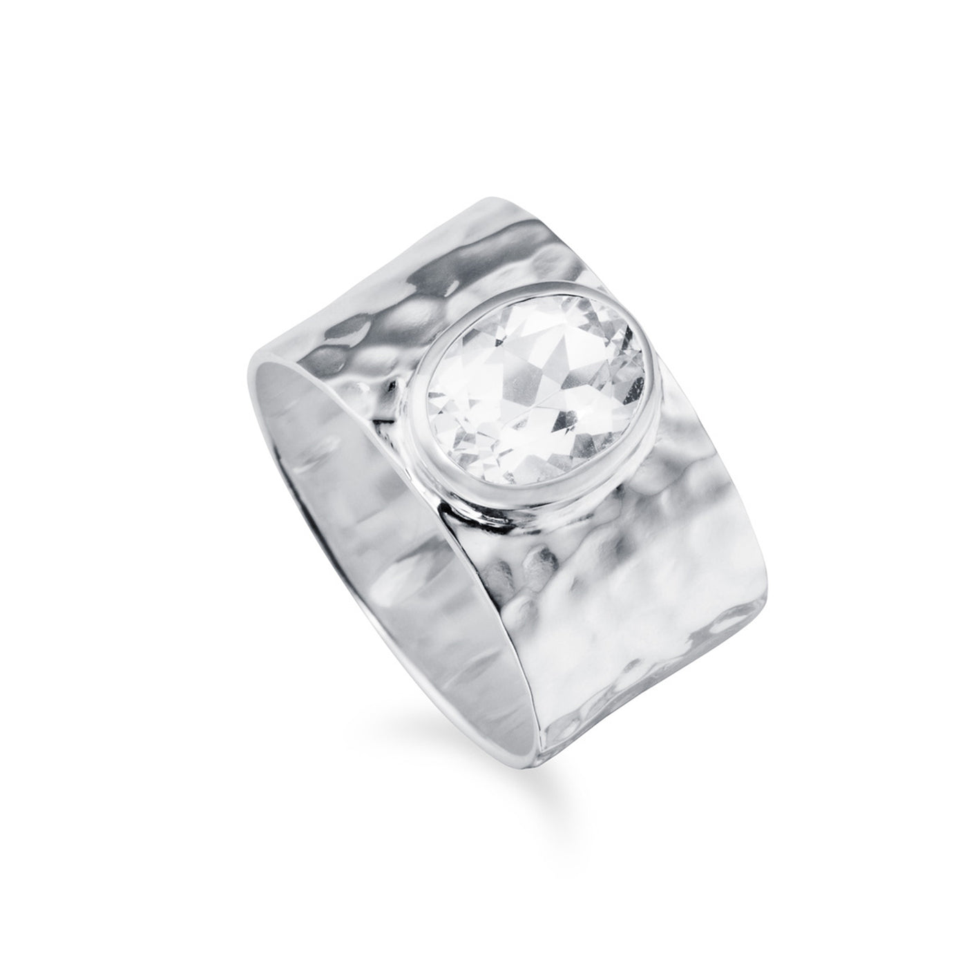 Silver Wide Band Ring With White Topaz