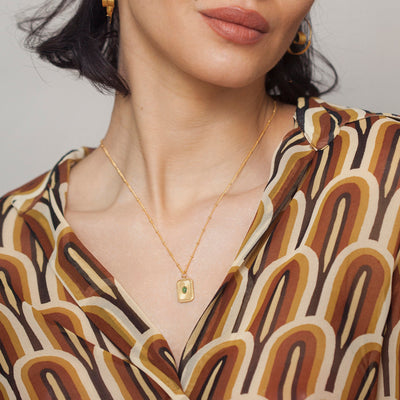 Model with Birthstone Necklace in Gold