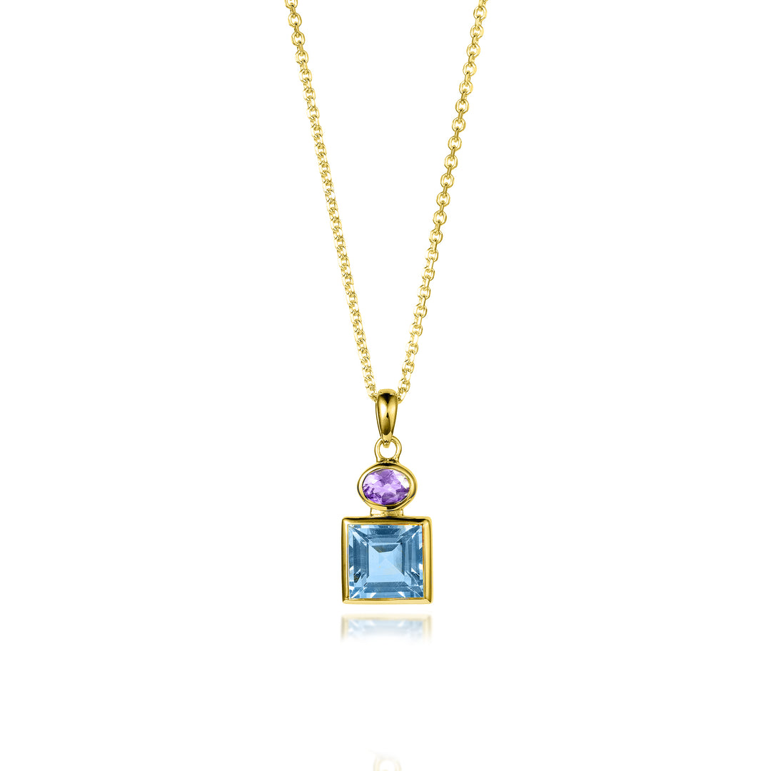Blue Topaz and Amethyst Pendant in Gold