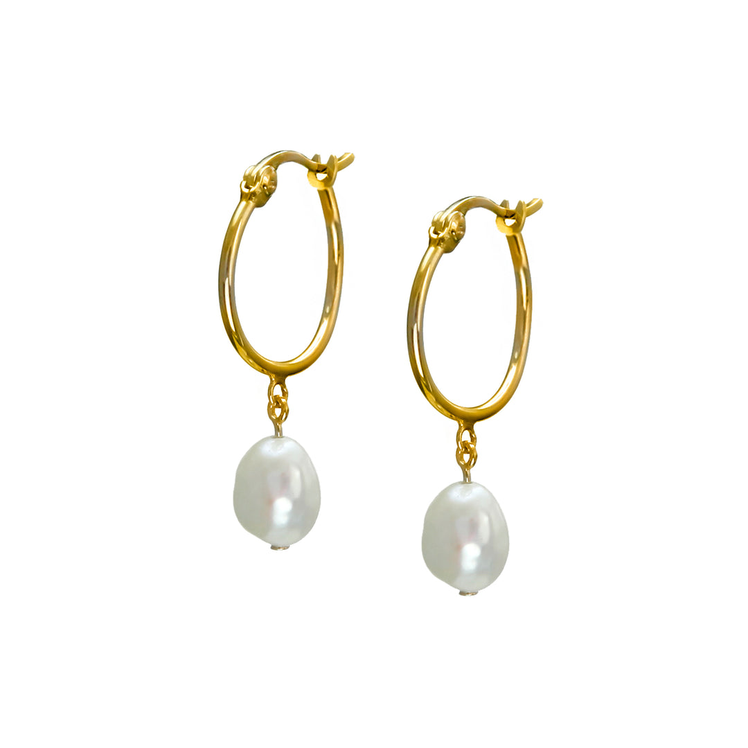 Gold Huggie Hoop Earring with Pearl