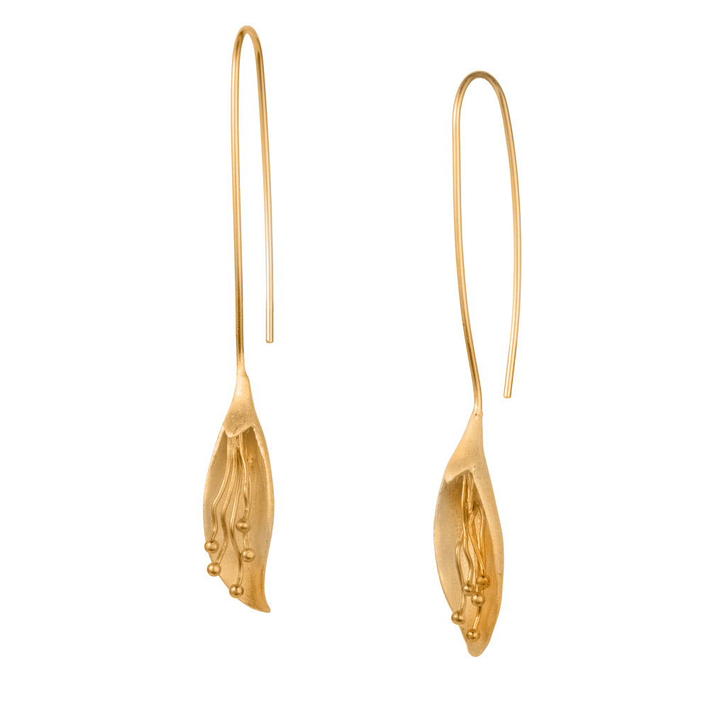 Gold Long Flower Earrings