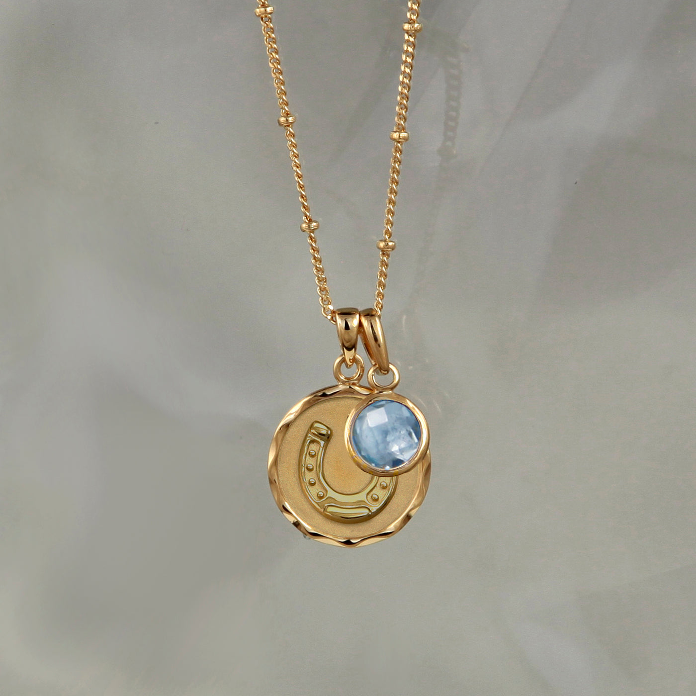 Horseshoe Charm Necklace In Gold with Birthstone