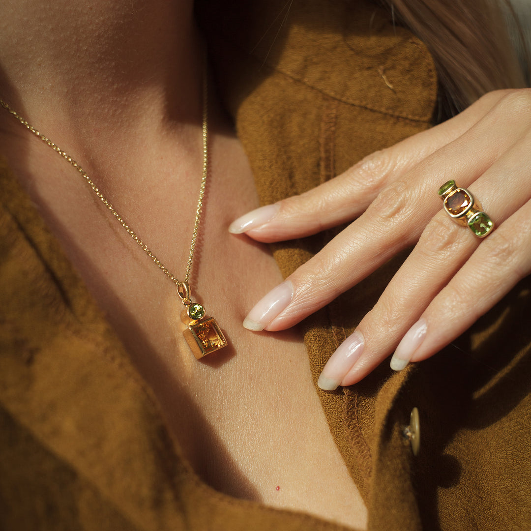 Gold Ring With Natural Citrine And Peridot