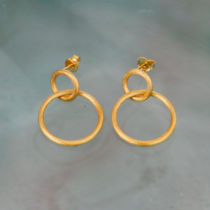 Gold Double Hoop Stud Earrings