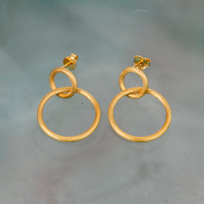 Gold Double Hoop Stud Earrings