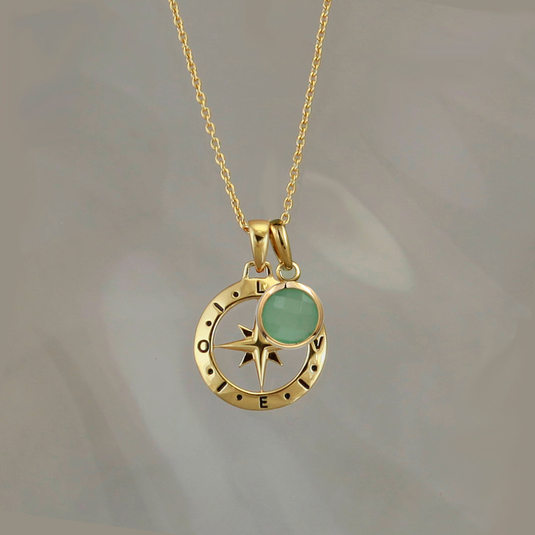 Gold Compass Necklace Pendant