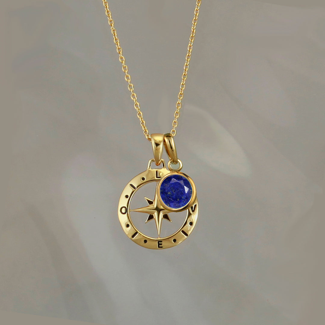 Gold Compass Necklace Pendant