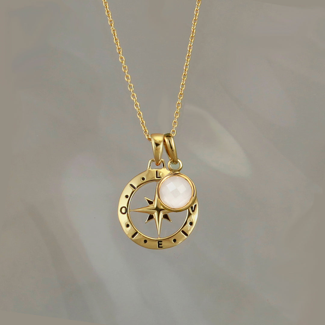 Gold Compass Necklace Pendant