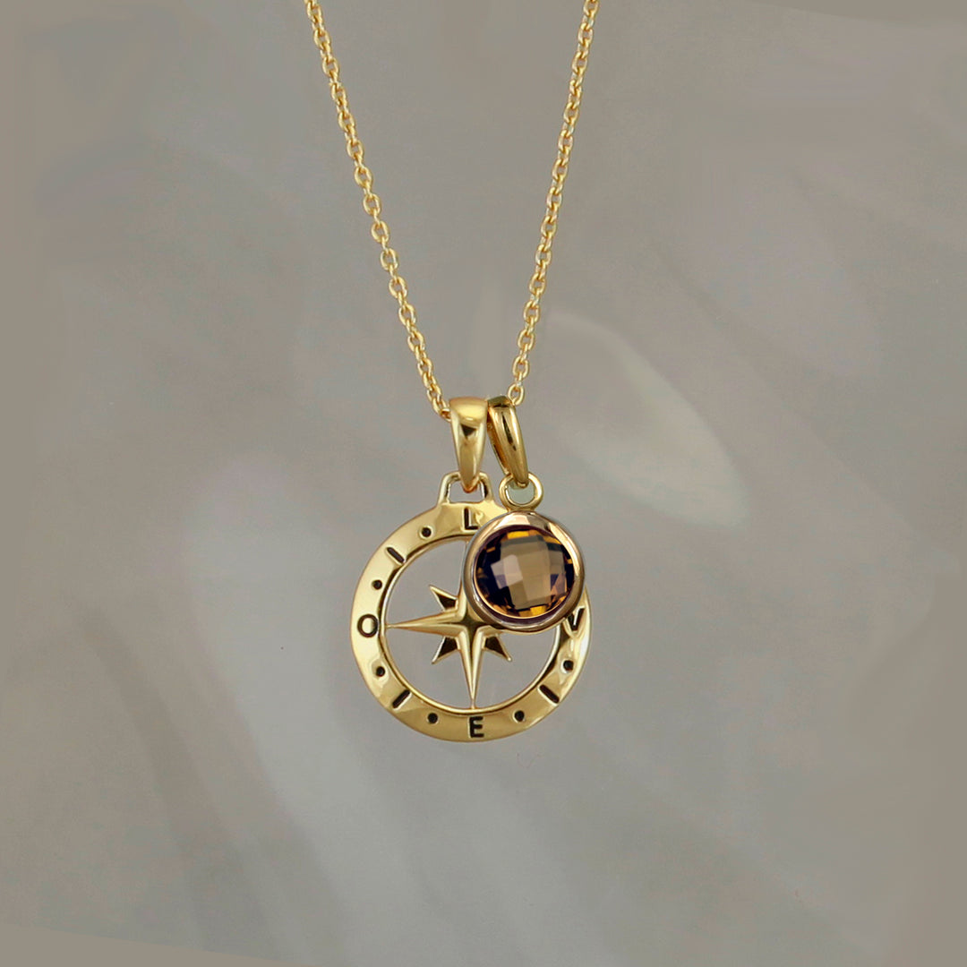 Gold Compass Necklace Pendant