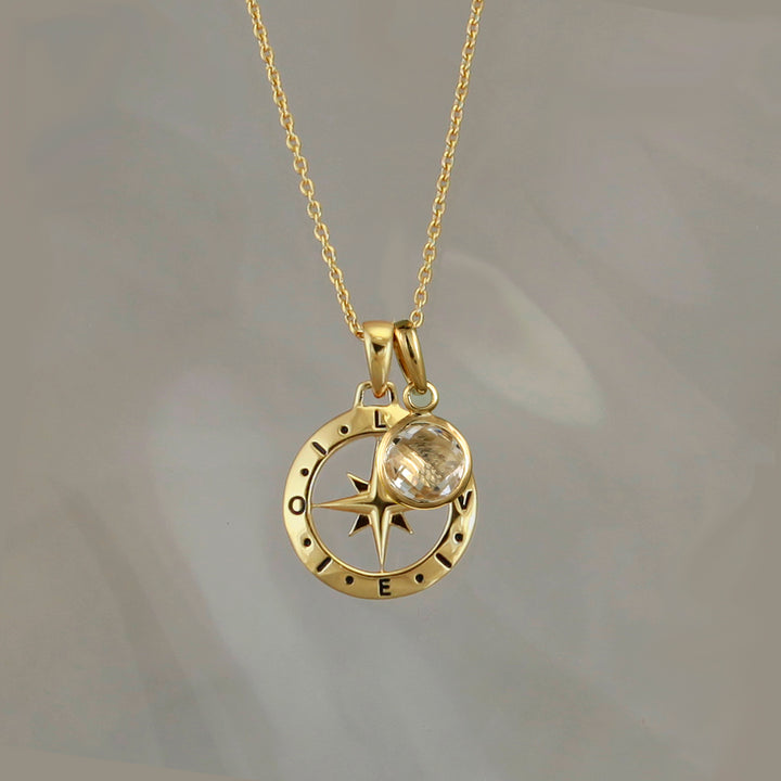 Gold Compass Necklace Pendant