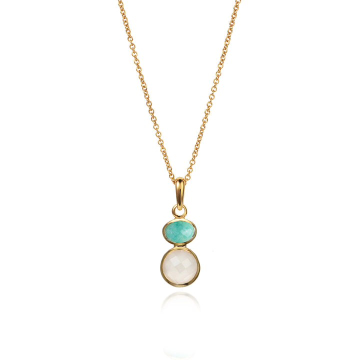 Gold Pendant Necklace with Moonstone and Amazonite