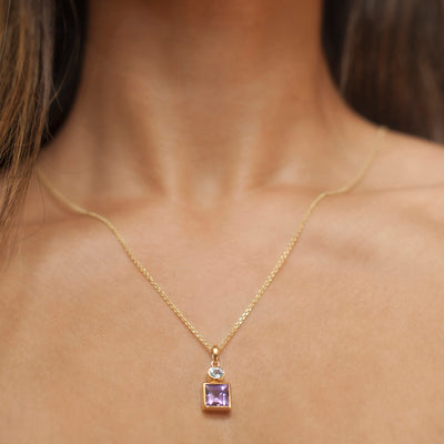 Gold Necklace With Natural Amethyst & Blue Topaz Gemstones