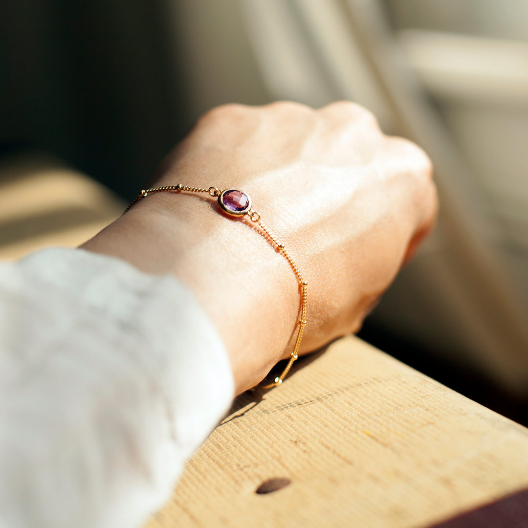 Gold Beaded Bracelet With Moonstone