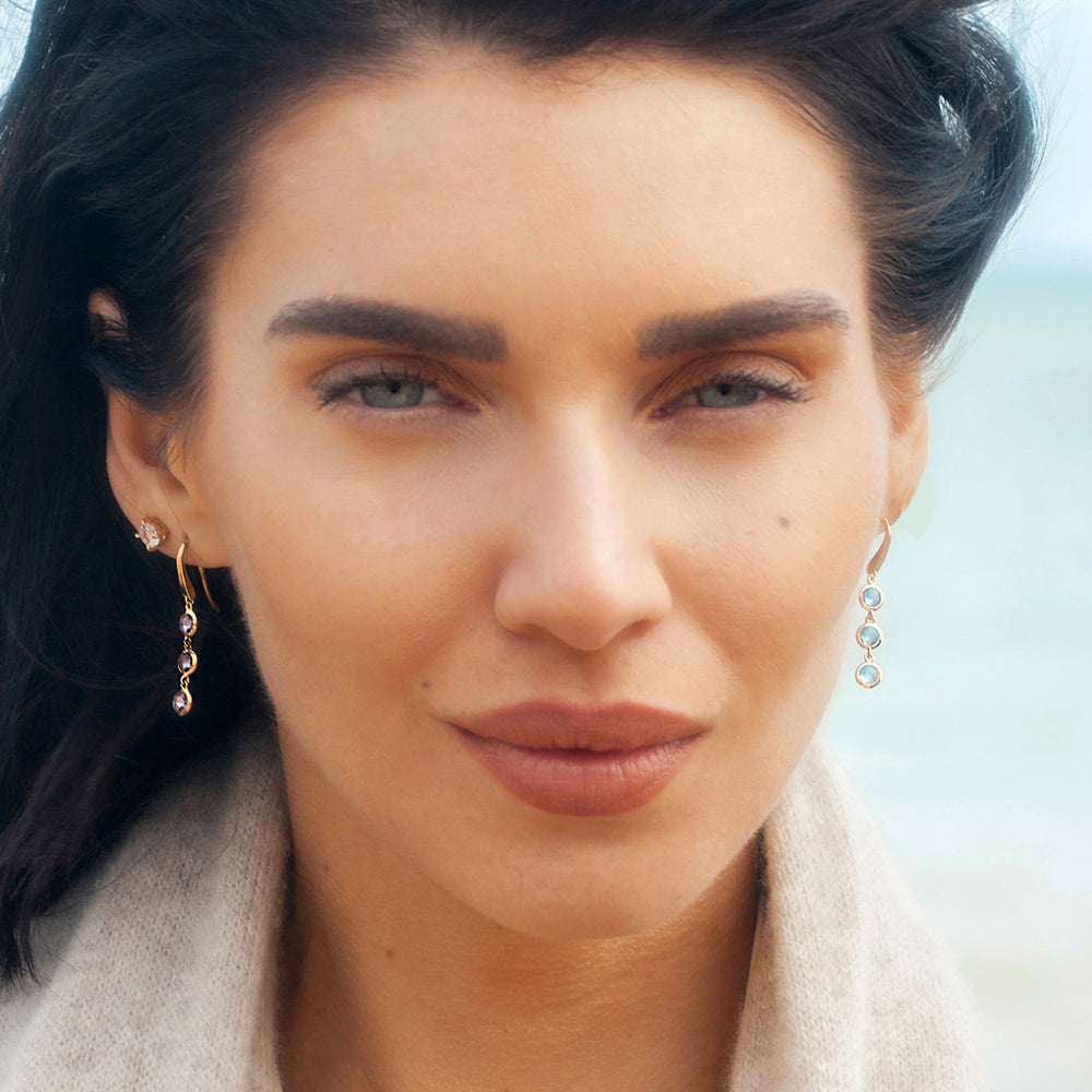 Gold Drop Earrings with Blue Topaz