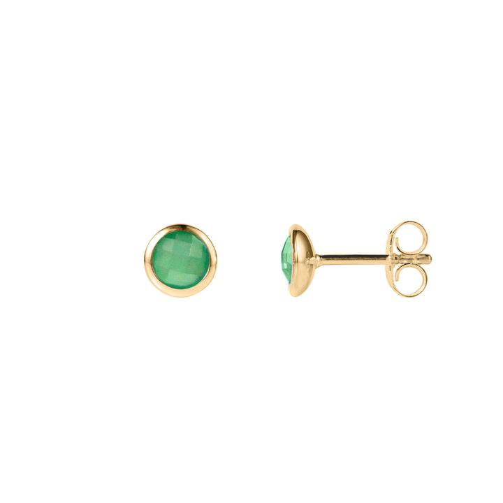 Gold Stud Earrings With Green Quartz