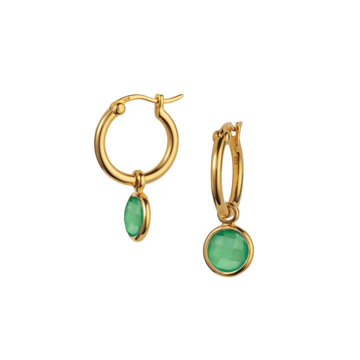 Gold Huggie Hoop Earrings With Green Quartz