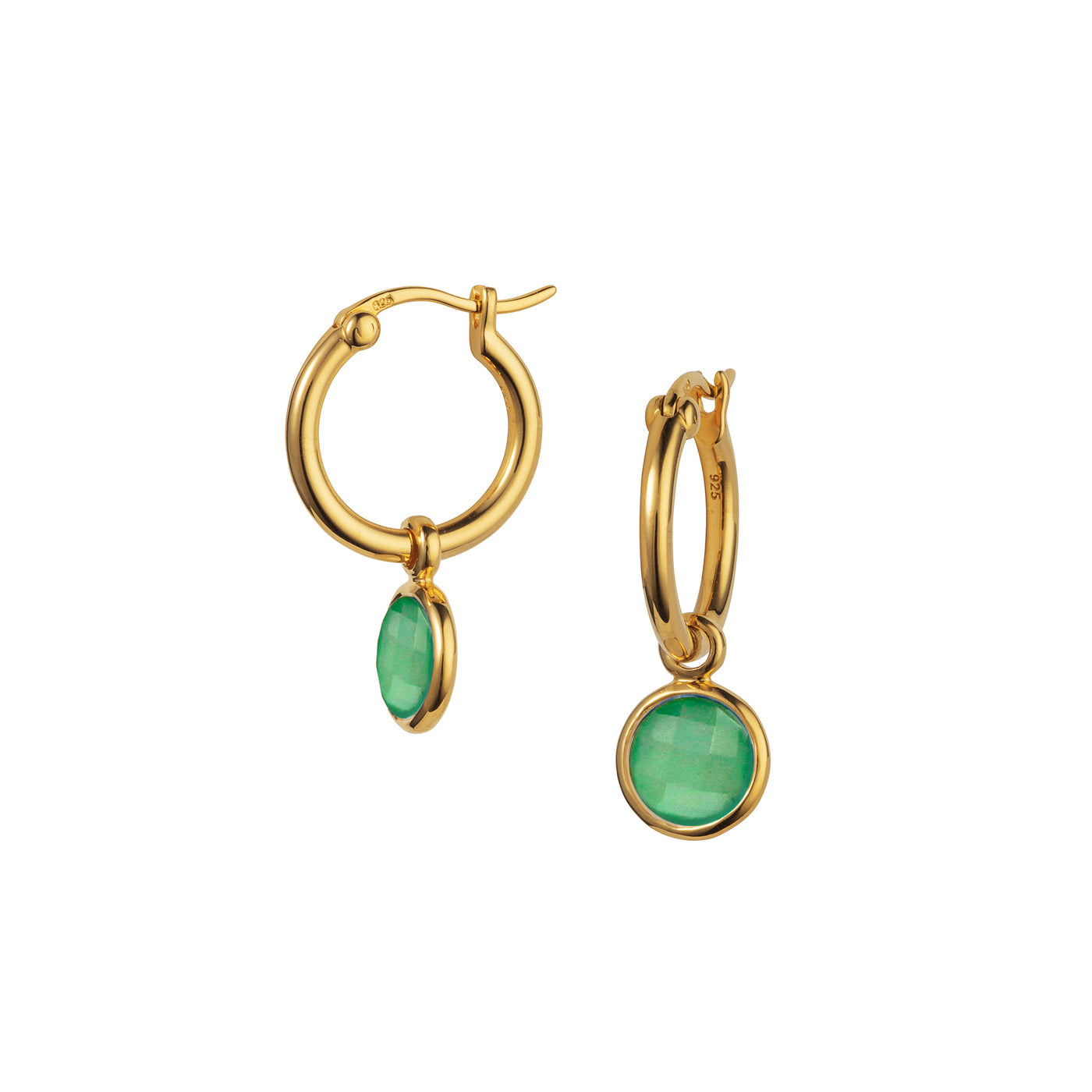 Gold Huggie Hoop Earrings With Green Quartz