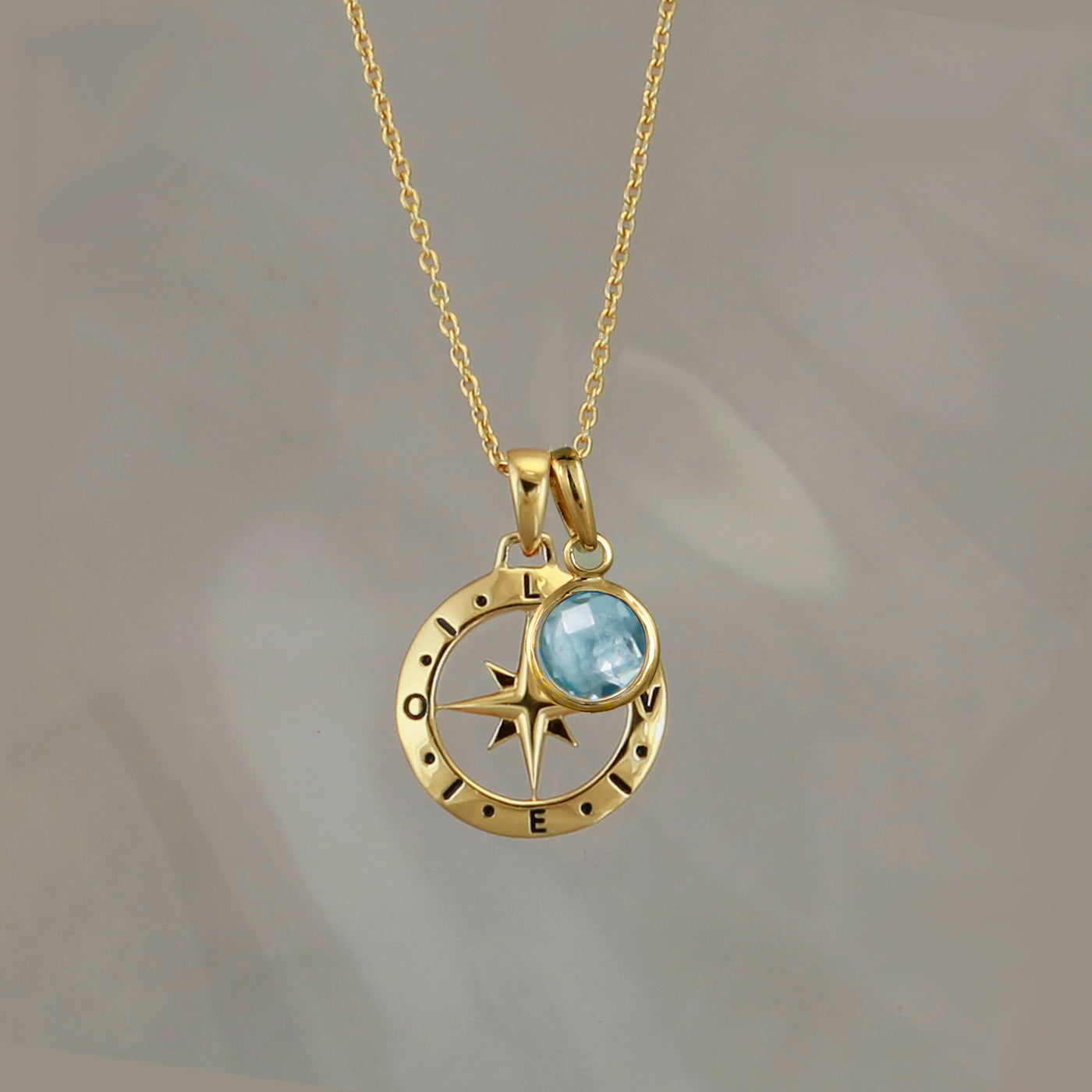 Compass Necklace in Gold with Birthstone