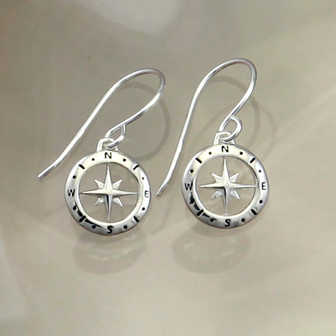 Silver Compass Earrings