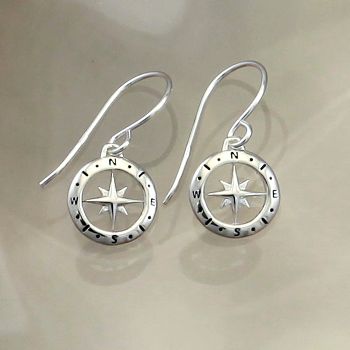 Silver Compass Earrings