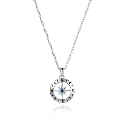 Birthstone Compass Necklace In Silver