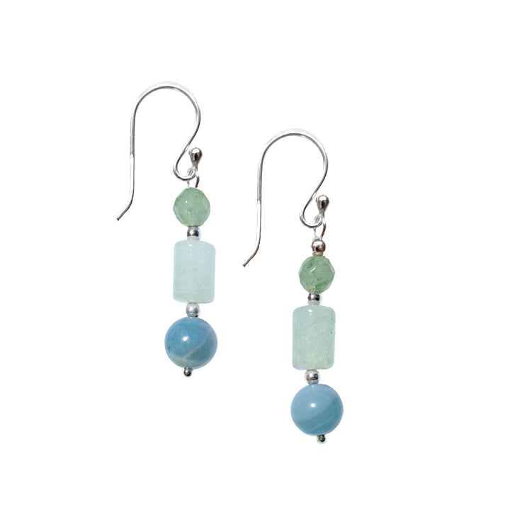 Silver Drop Earrings With Amazonite, Aquamarine and Green Quartz