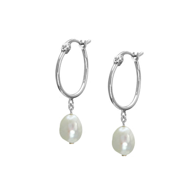 Silver Huggie Hoop Earring with Pearl