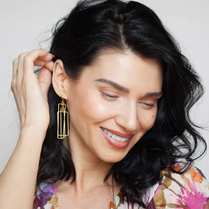 Gold Geometric Rectangular Drop Earrings