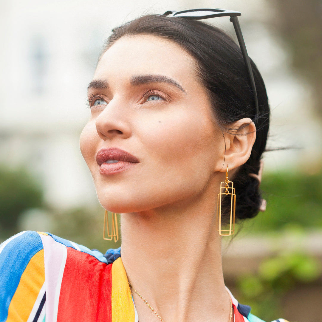 Gold Geometric Rectangular Drop Earrings