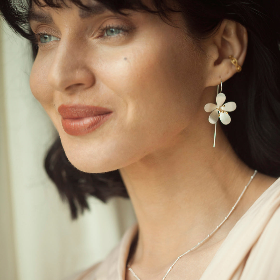 Large Silver and Gold Flower Earrings