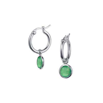 Silver Huggie Hoop Earrings With Green Quartz