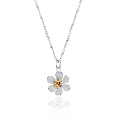 Daisy Flower Necklace Pendant In Silver