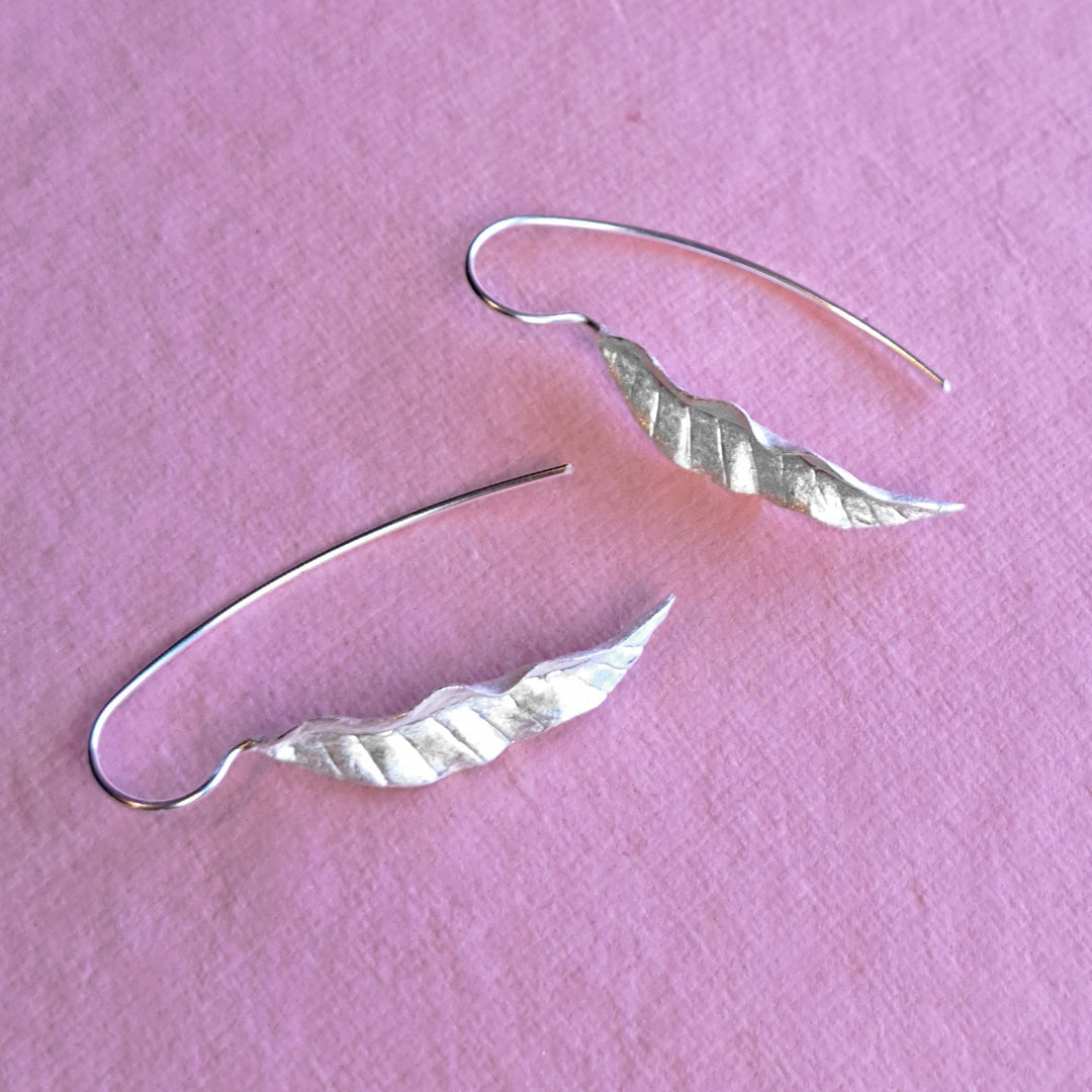 Alternative view of sterling silver leaf threader drop earrings