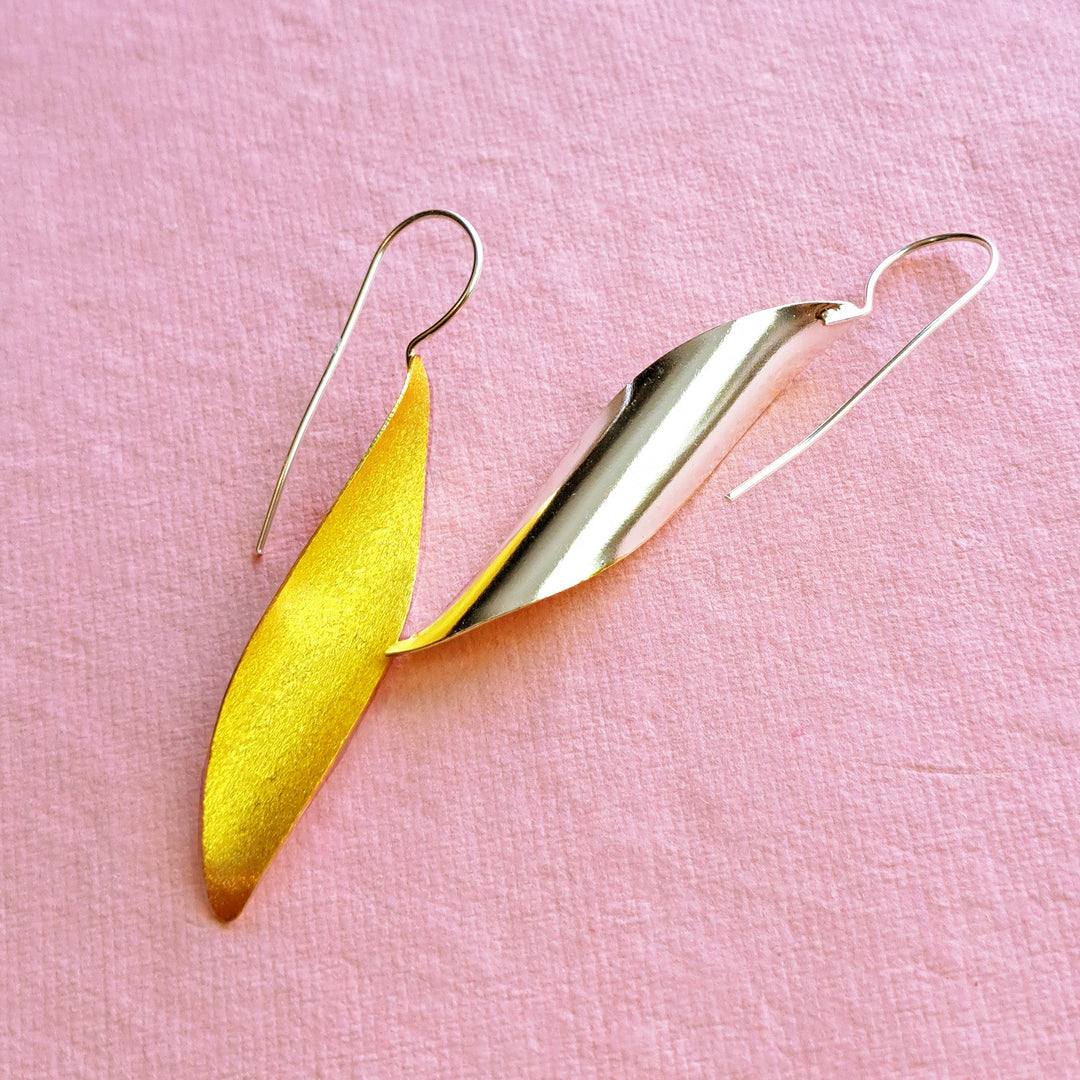 Alternative view of sterling silver and gold vermeil curvy long drop earrings