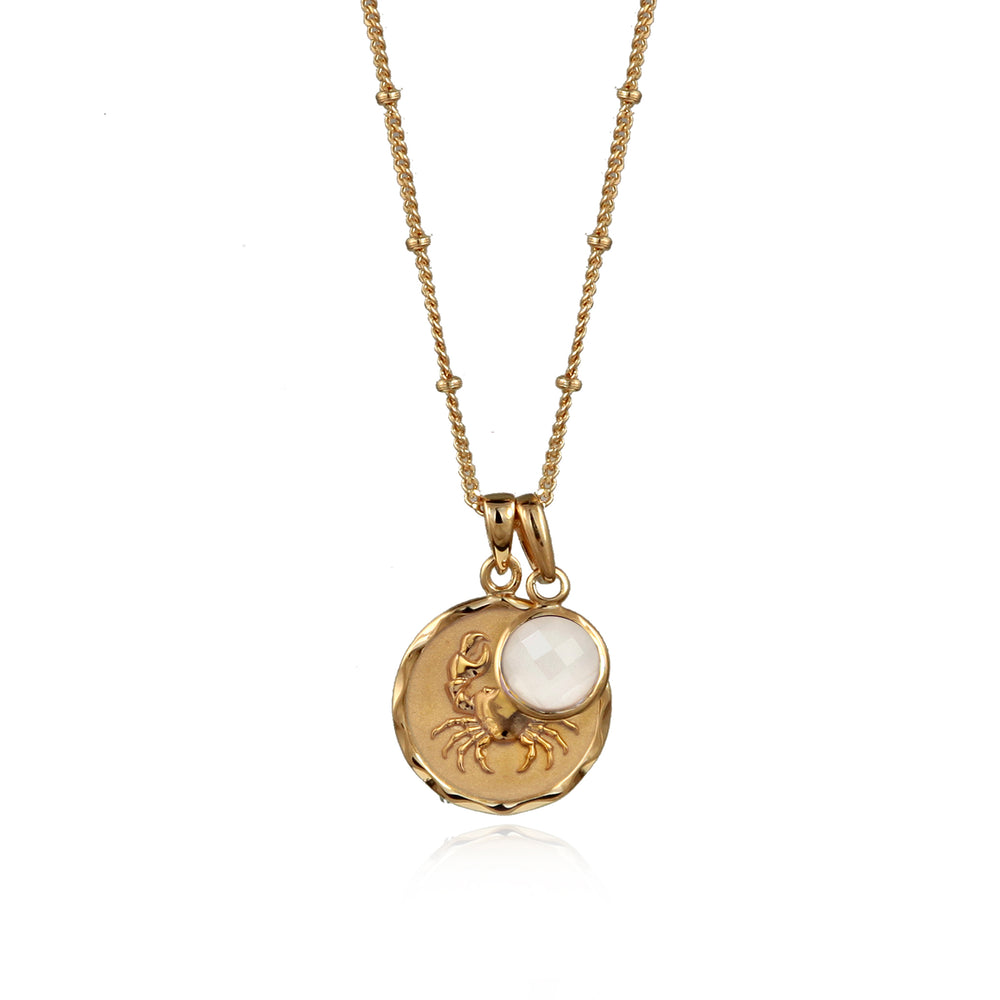 18ct gold vermeil cancer zodiac star sign pendant necklace with a white moonstone June birthstone charm