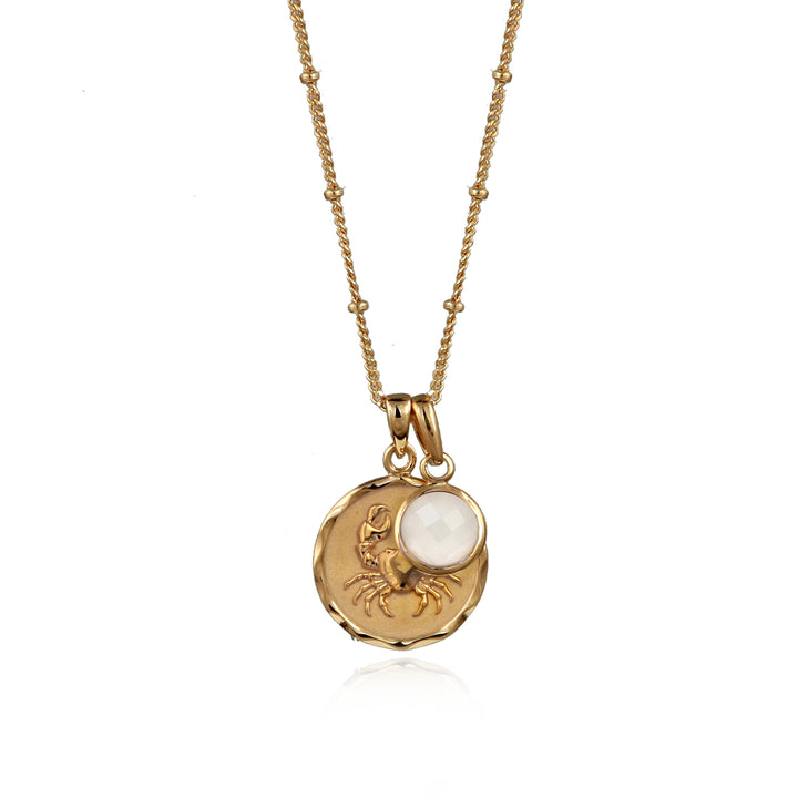 18ct gold vermeil cancer zodiac star sign pendant necklace with a white moonstone June birthstone charm