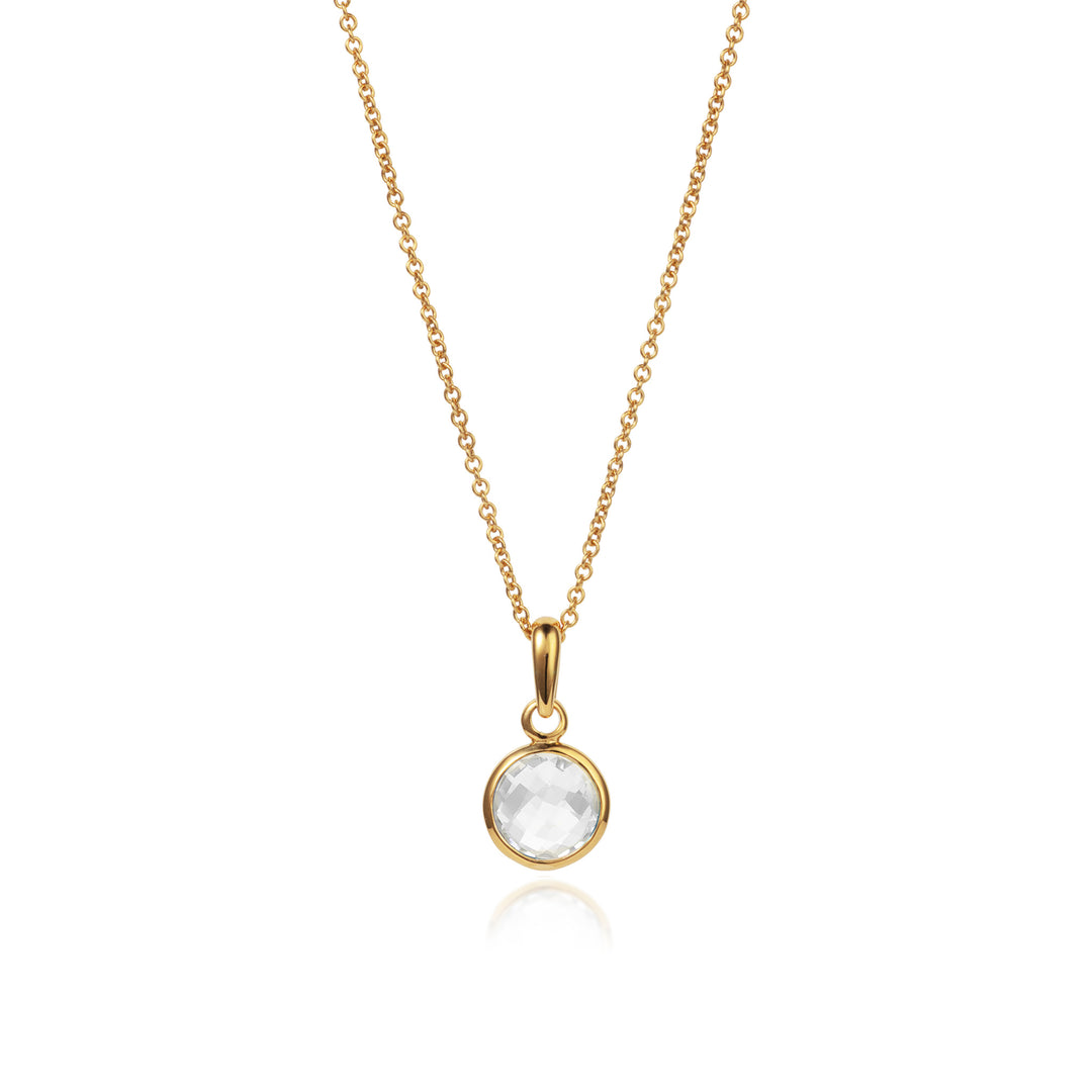 Dainty round gold vermeil necklace with a white topaz gemstone with chain