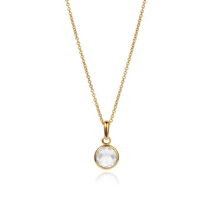 Dainty round gold vermeil necklace with a white topaz gemstone with chain