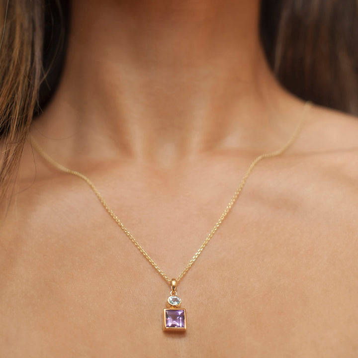 Gold Pendant with Amethyst and Blue Topaz Gemstones