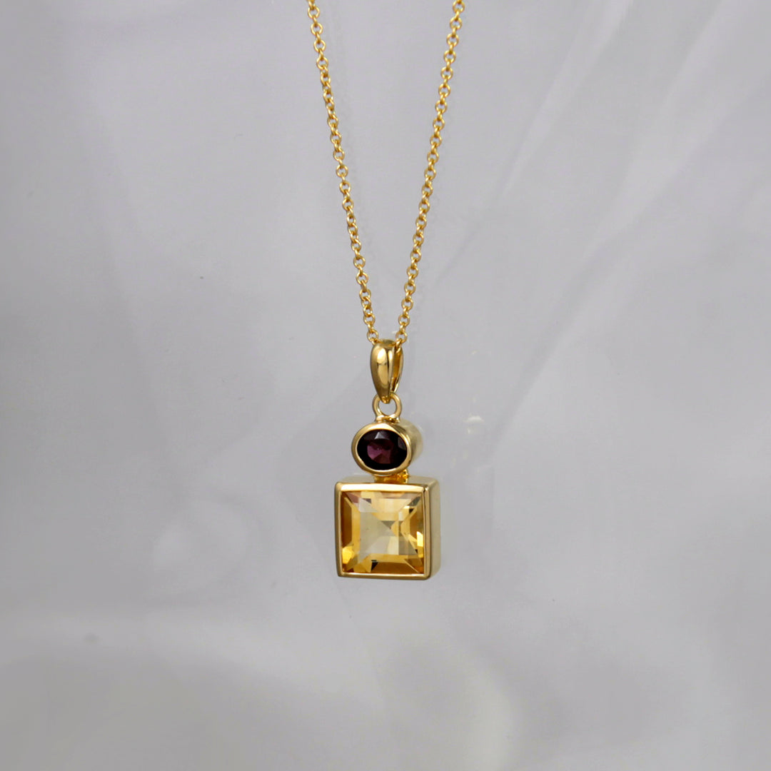 Gold Pendant With Citrine And Garnet Gemstones