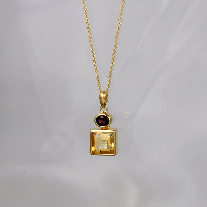 Gold Pendant With Citrine And Garnet Gemstones