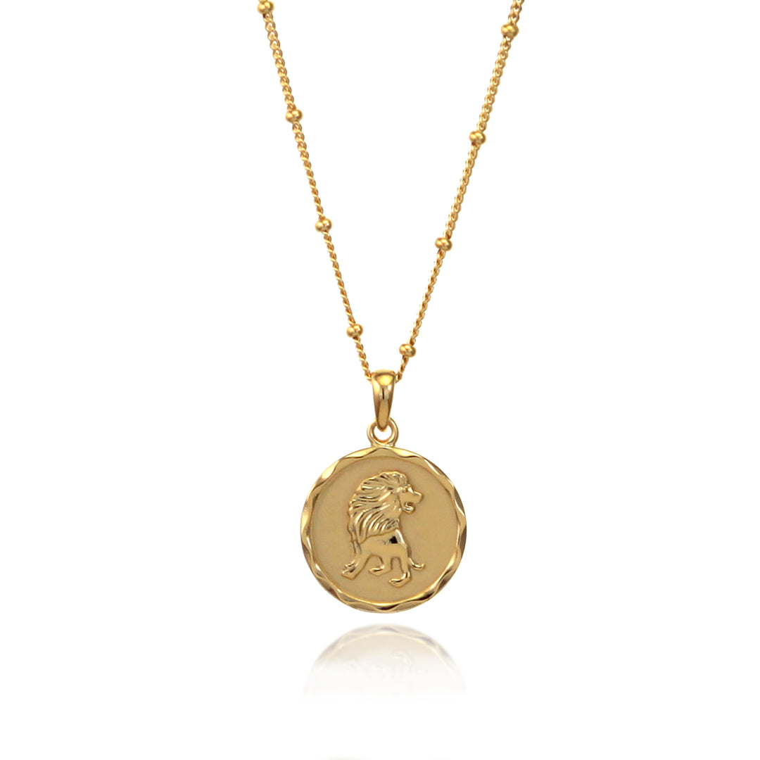 Gold Leo Zodiac Star Sign Necklace pendant close up