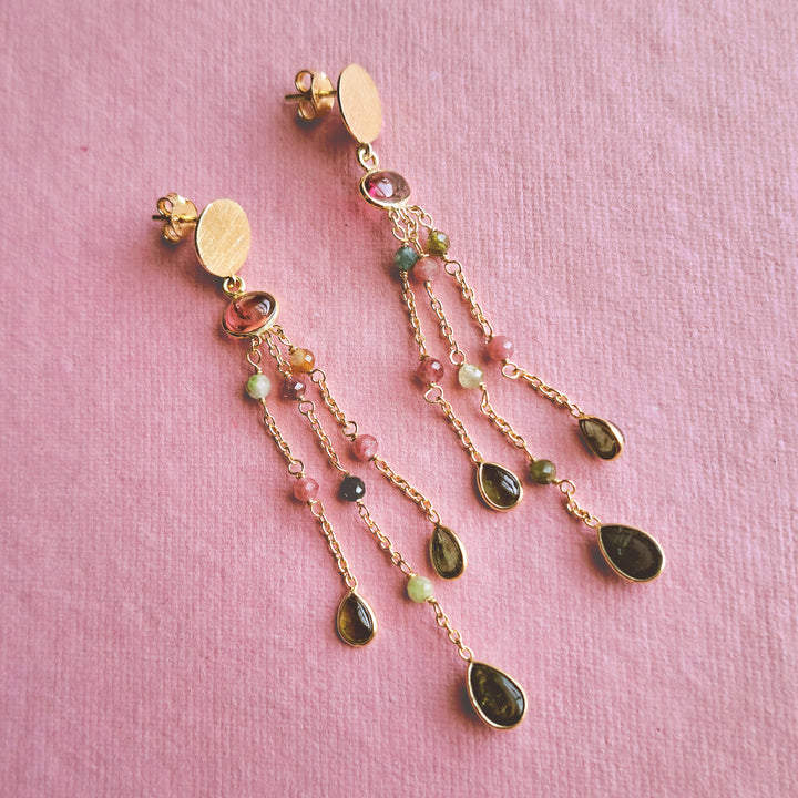 Natural Tourmaline Chandelier Drop Earrings in Gold Vermeil